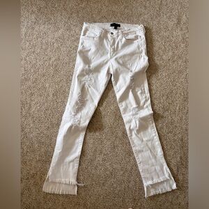 FLYING MONKEY Women's White Distressed Jeans
